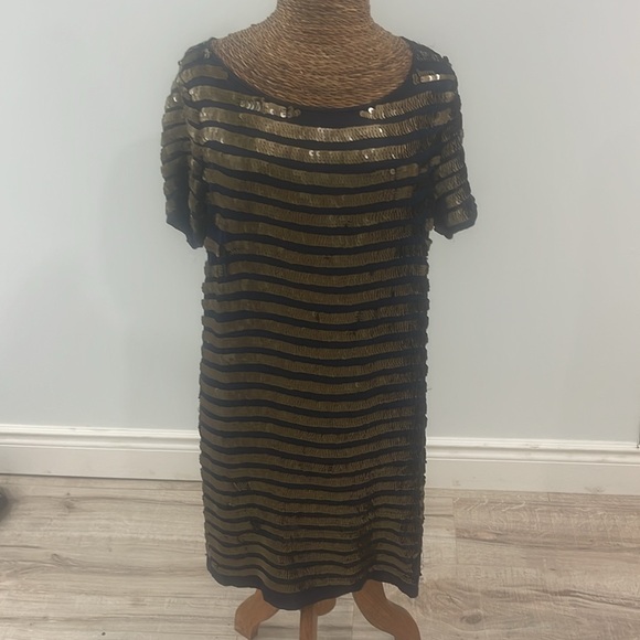 NEW French Connection SERPENT SEQUIN DRESS Womens sz 10 Blue Gold 100% viscose - Picture 3 of 9